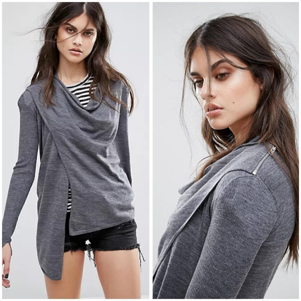 💕ALLSAINTS💕 Drina Ribbed Merino Wool Cardigan ~ Charcoal Grey Marl Medium NWT